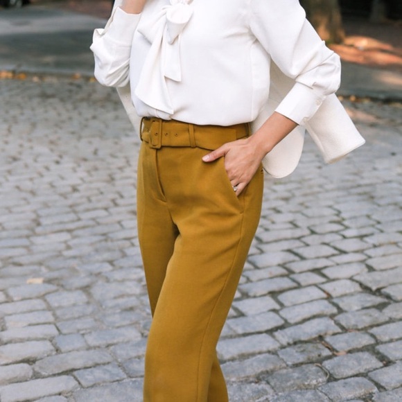 Ann Taylor Mustard Belted Ankle Pants - Picture 2 of 6